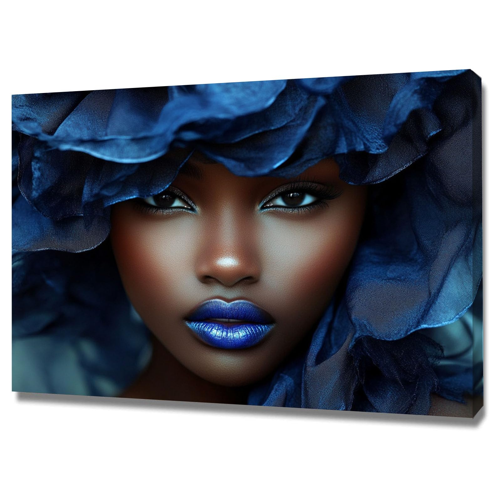 TERUEA Vintage Bathroom Wall Art - Woman In Blue Ruffled Fabric With Bold Lip Portrait Vintage Humor Wall Poster for Bathroom Toilet Decor(Blue)-70x100cm Framed