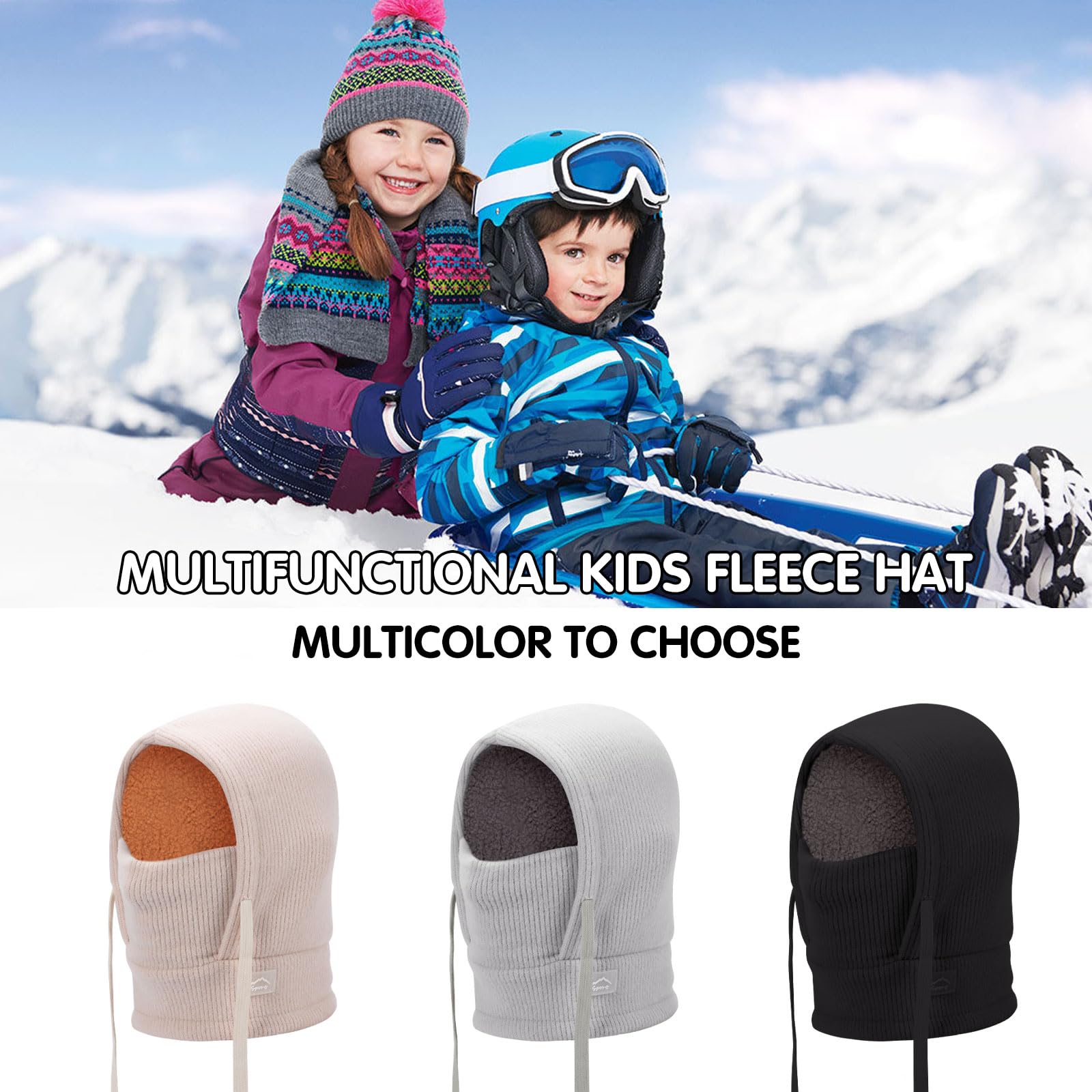 Mayoii Children's Winter Thermal Balaclava, Multifunctional Windproof Ski Mask, Warm Knitted Fleece Hat Hood, Neck Scarf for Boys Girls 4-12 Years