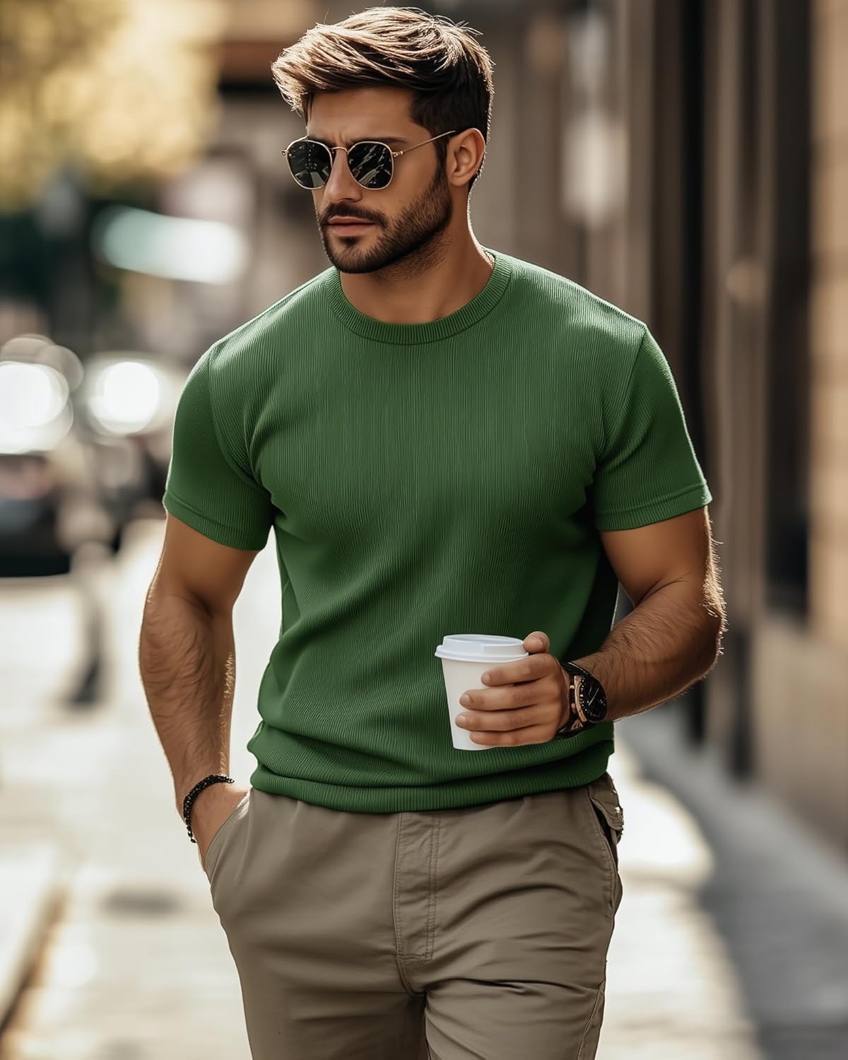 Huukeay 3 Pack Men's T-Shirts Crewneck Short Sleeve Shirts Ribbed Knit Tees Dressy Casual Tops - Image 3