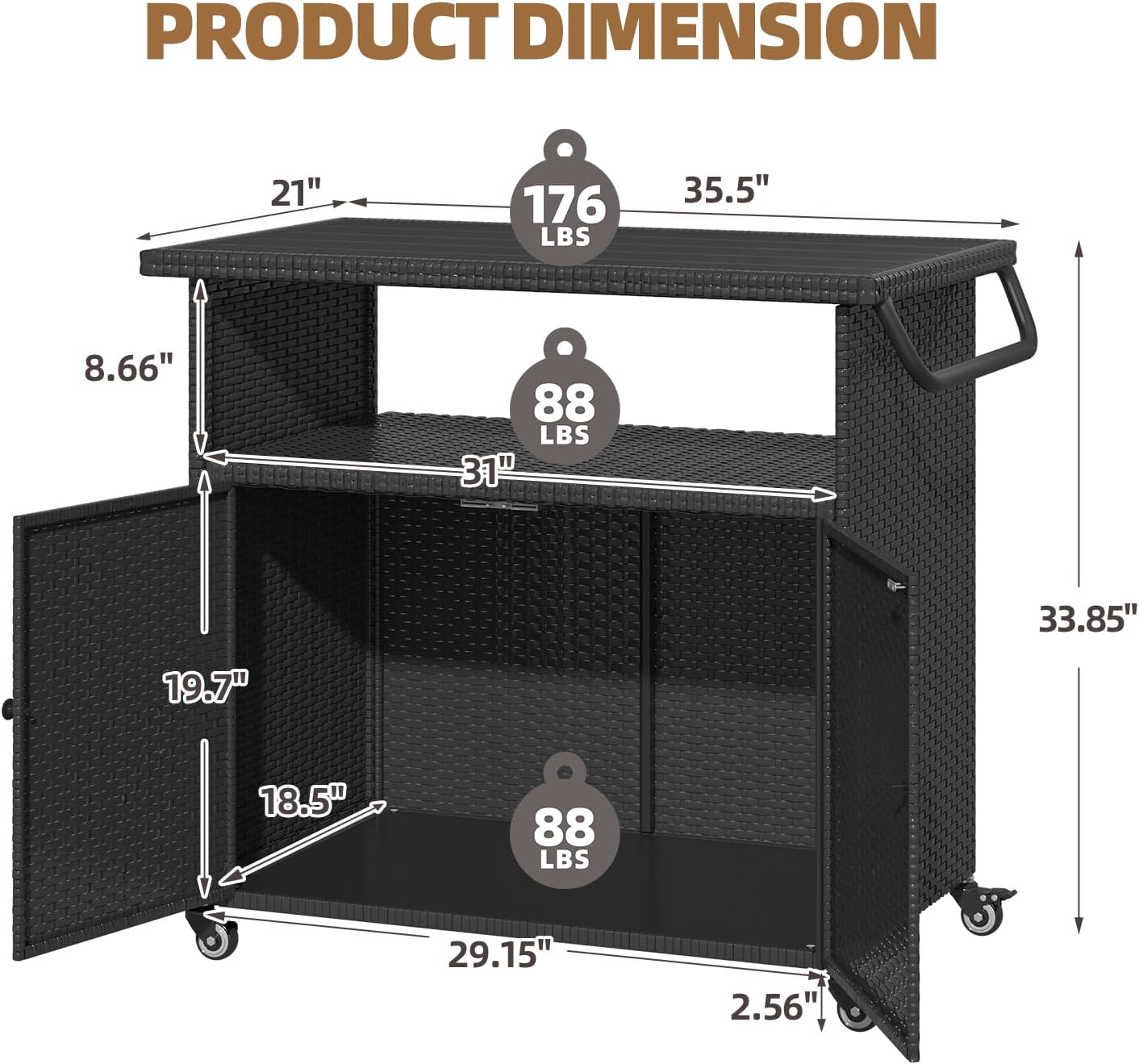 U-MAX Outdoor Grill Table with Storage Kitchen Island Prep Table with Wheels, Storage Cabinets Outdoor, BBQ Serving, Cart Cooking Grilling Station for Patio, Outside, Backyard, Bar