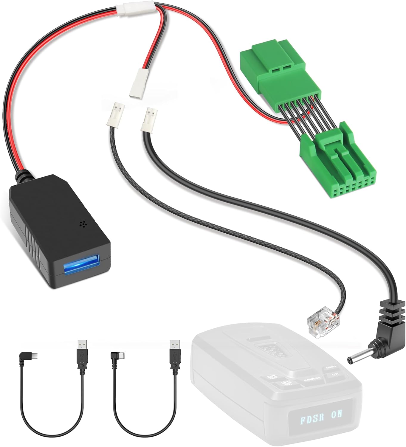 Radar Detector Power Cord Adapter,(7Pin Type-A) Compatible with Honda CRV,Civic,Accord,Acura with Auto Dimming Rearview Mirror, RJ11 DC3.5 Radar Detectors Charger Cable, Built-in Hidden USB