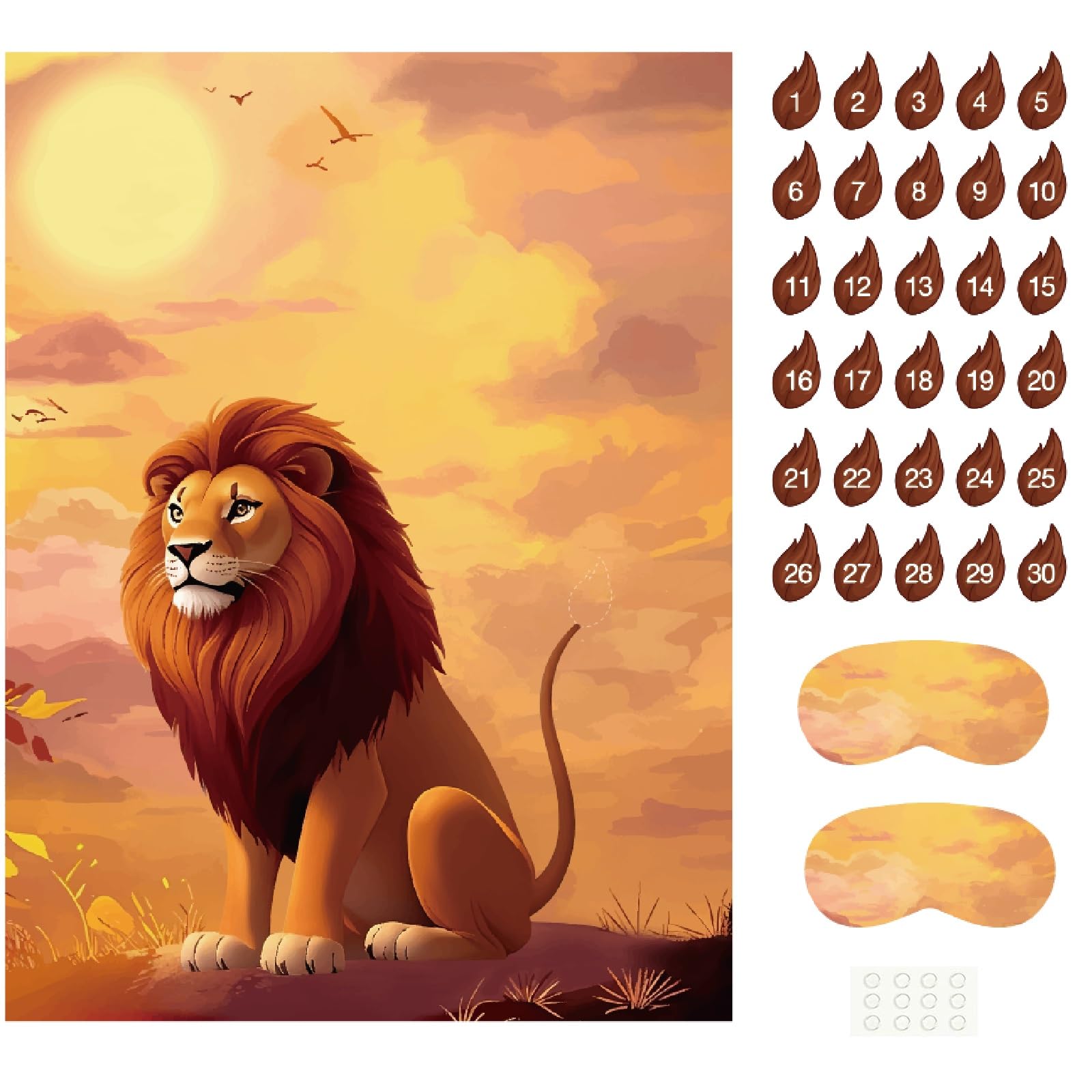 PLULON Pin The Tail on The Lion Safari Party Game Kids Birthday Games Big Poster with Tail Stickers for Zoo Animal Lion Party Favors Decorations Boys Birthday Jungle Party Supplies