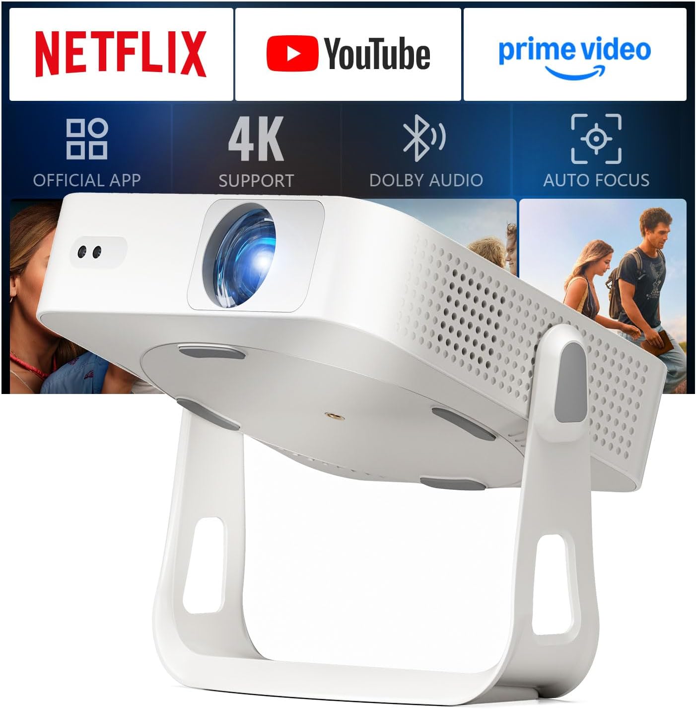 (-40%) Smart Beamer【1800ANSI ＆ Offizielle App】 Mini Projektor mit Autofokus ＆ Trapezkorrektur, VOPLLS 1080P Full HD WiFi6 Bluetooth Beamer 4K Heimkino/Outdoor Klein Projector für Handy (Weiß)
