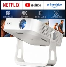 Smart Beamer【1000ANSI ＆ Offizielle App】 Mini Projektor mit Autofokus ＆ Trapezkorrektur, VOPLLS 1080P Full HD WiFi6 Bluetooth Beamer 4K Heimkino/Outdoor Klein Projector für Handy (Weiß)