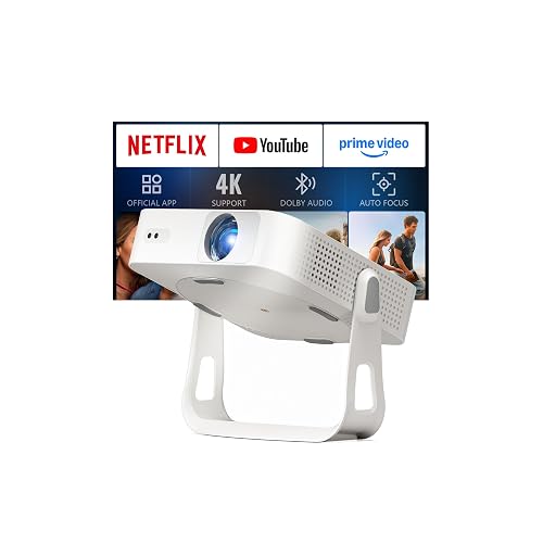 Smart Beamer【1800ANSI ＆ Offizielle App】 Mini Projektor mit Autofokus ＆ Trapezkorrektur, VOPLLS 1080P Full HD WiFi6 Bluetooth Beamer 4K Heimkino/Outdoor Klein Projector für Handy (Weiß)