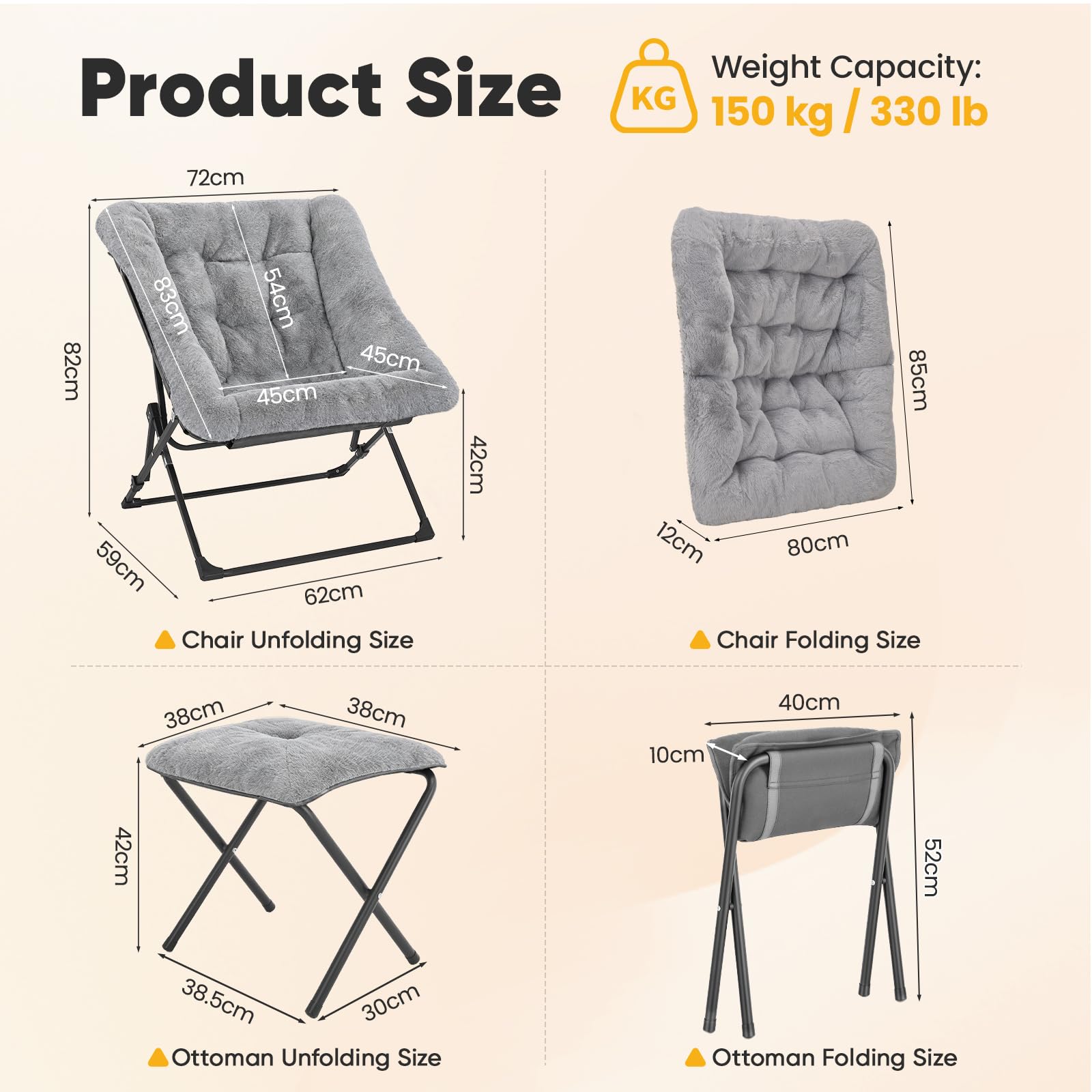 Sillón con reposapiés, cómodo sillón de Lectura, sillón ergonómico para Sala de Estar, Dormitorio, Oficina, Zona de Piscina o jardín; Capacidad de Carga máxima: 150 kg(Gris)