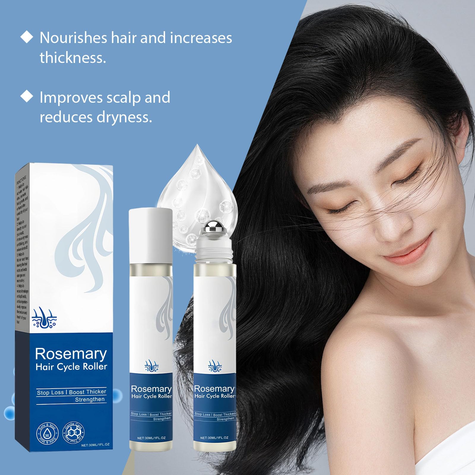 3 unidades de suero avanzado de crecimiento del cabello, romero, para mujeres y hombres, promueve la salud del cuero cabelludo y fortalece las raíces del cabello, cuidado profundo