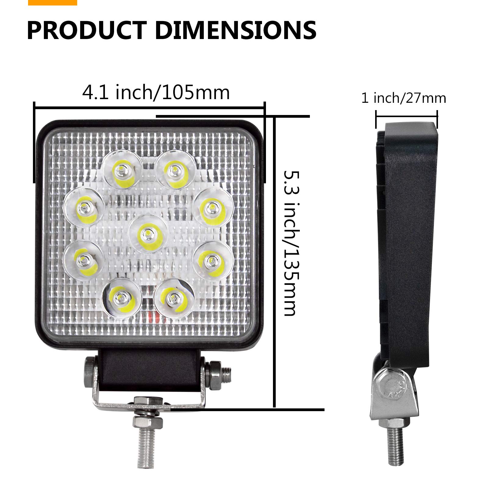 PICAA Reflektor roboczy LED 10 sztuk 4 cale 27 W LED ciągnik punktowy 12V-24V 6000K reflektory LED do ciągników IP68 wodoodporne światło przeciwmgielne samochód, SUV, UTV, ATV, Off-road, ciężarówka