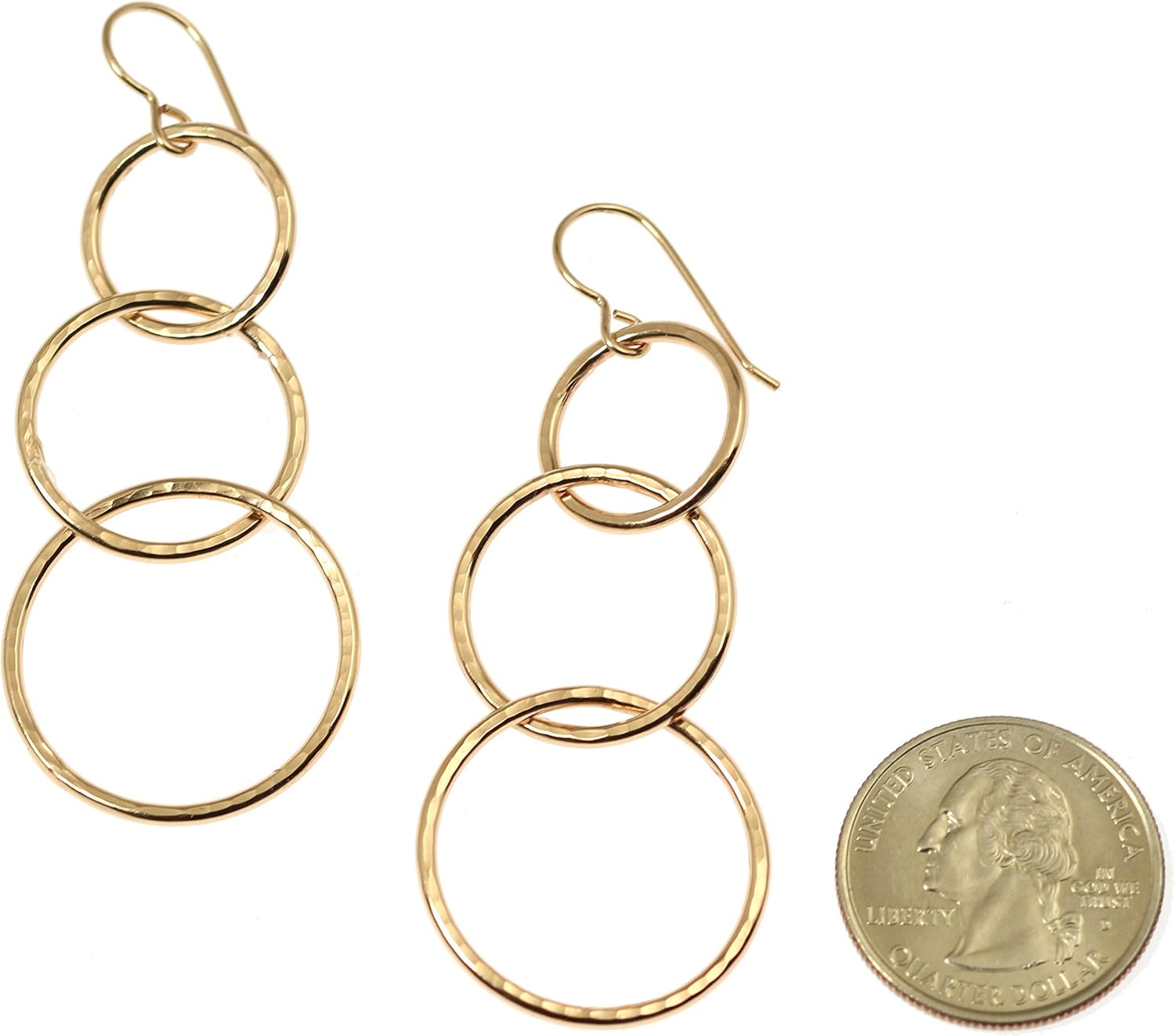 Hammered Bronze Three Tiered Dangle Earrings