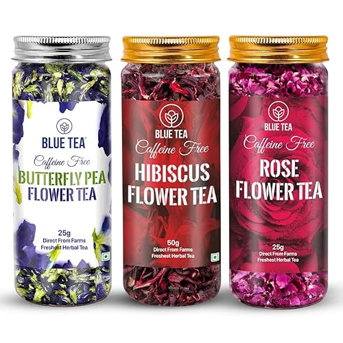 Miniatura 1 de BLUE TEA - Combo de té de hierbas - Té de rosas (0.88 onzas) + té de flor de guisante mariposa (0.88 onzas) + té de hibisco (1.76 onzas) |