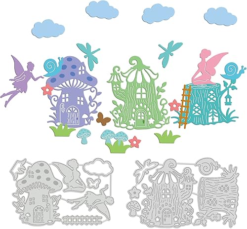 GLOBLELAND Juego de 2 troqueles de corte de metal para sala de hongos de fantasía para manualidades, álbumes de recortes, festivales, cumpleaños,