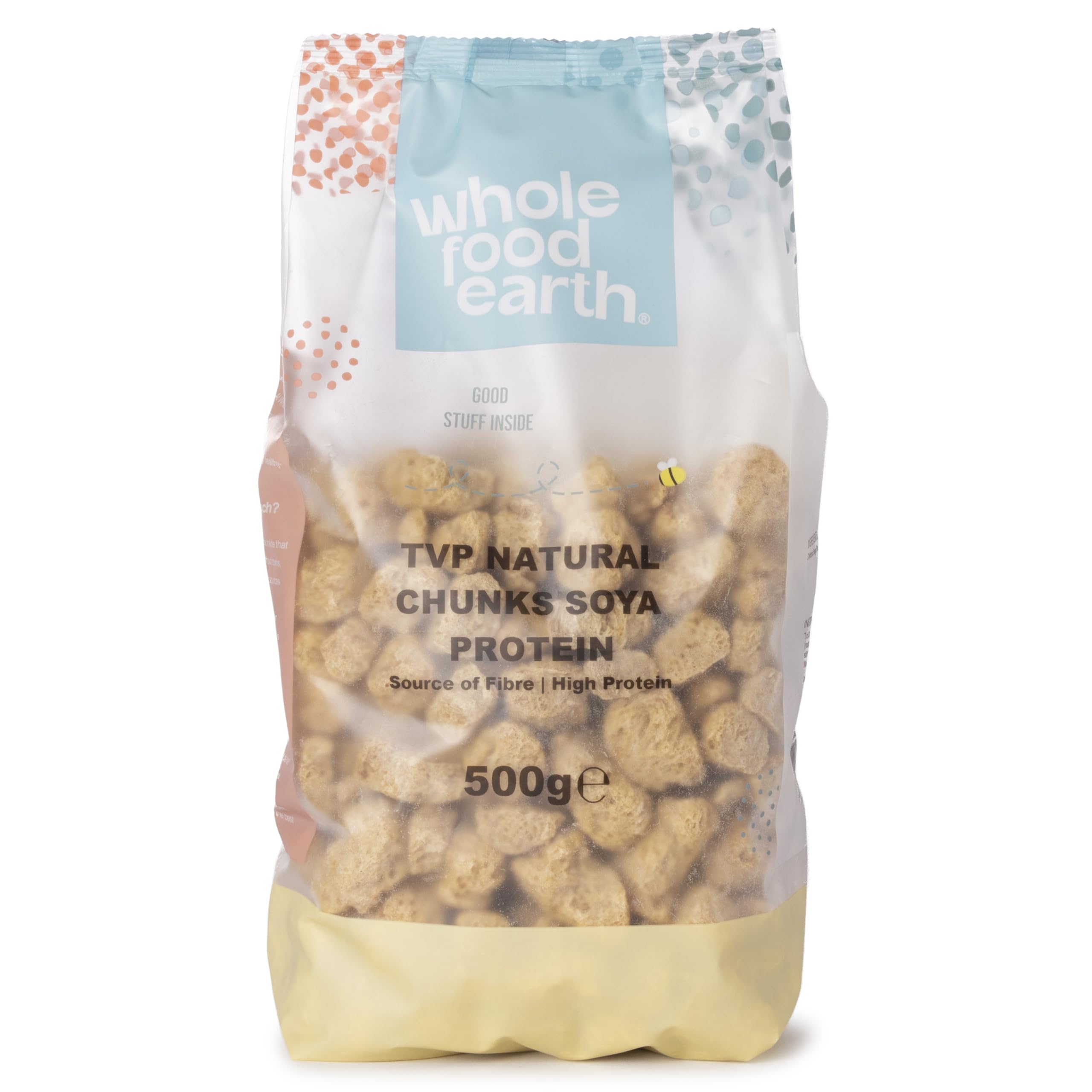 Wholefood Earth TVP Natural Chunks Soya Protien 500 g | GMO Free | Sorce of Fibre | High Protein