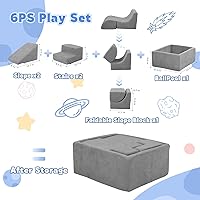 Vista 5 de STAOLENE Bloques de escalada de espuma suave con pozo de bolas, 6 juguetes grises de escalada para niños pequeños, juego de actividades de escalada