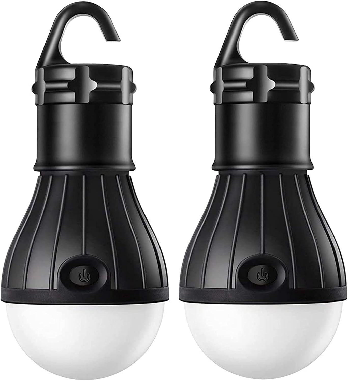 E-TRENDS Compact LED Lantern Tent Camp Light Bulb for Camping Hiking Fishing Emergency Lights, Battery Powered Portable Lamp, 2 Count, Black, Batteries Not Included