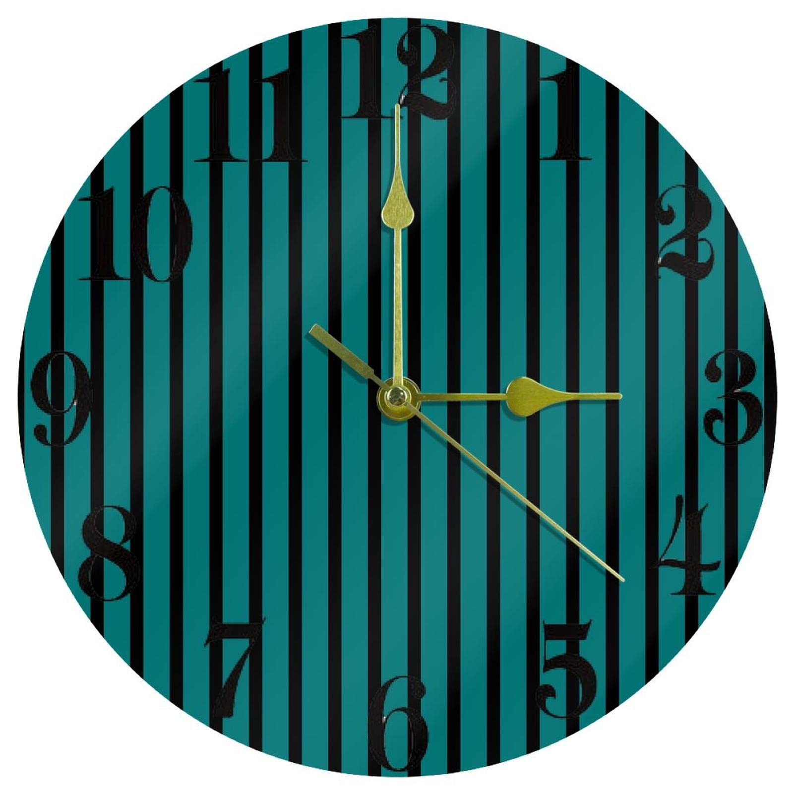 Horloge murale ronde silencieuse design rayé vert et noir pour décorer la cuisine