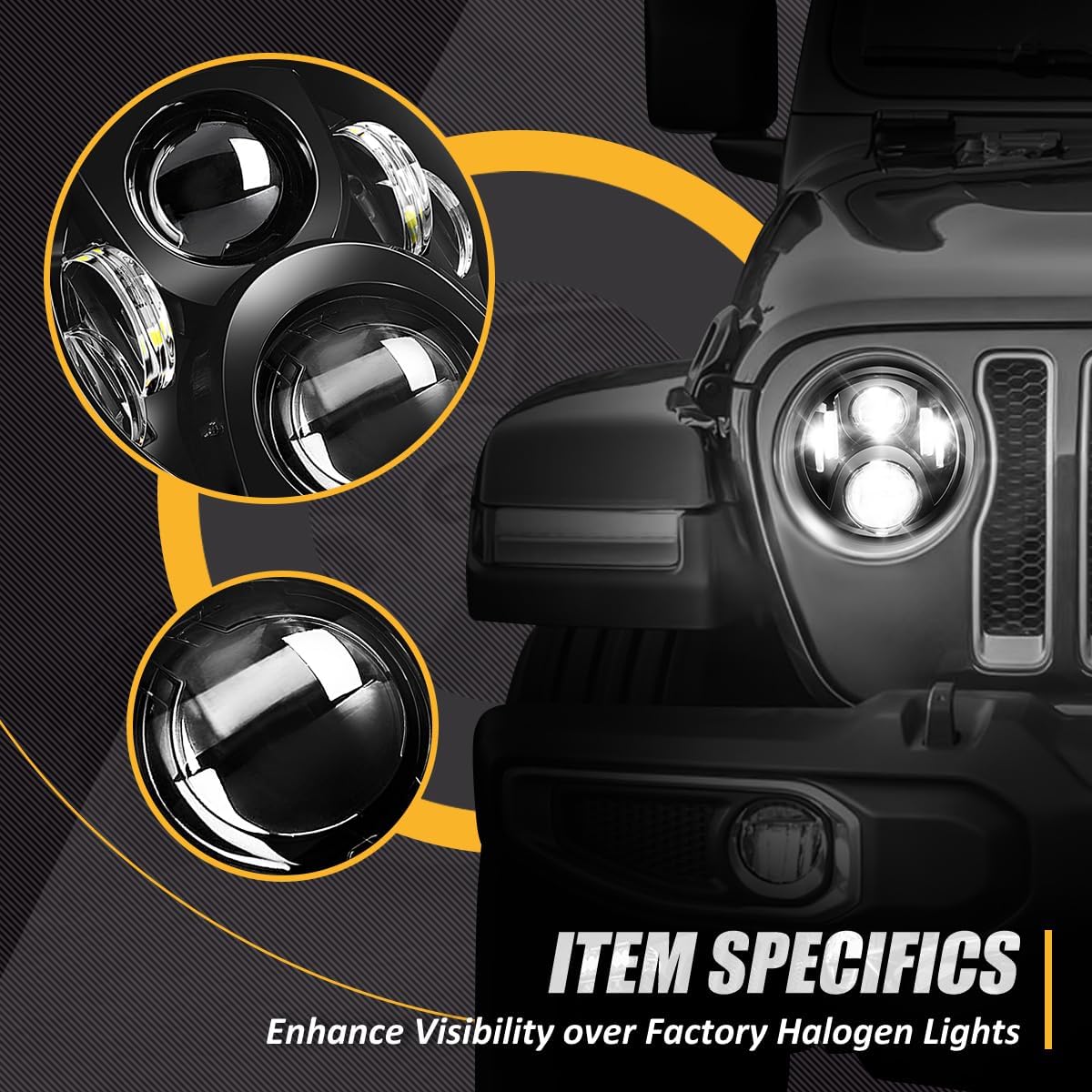 LED Projector Headlight High Low Beam Compatible with 97-17 Wrangler 2018 Wrangler JK with Wiring Harness (Left & Right) DOT Approved, NVL-HL-006