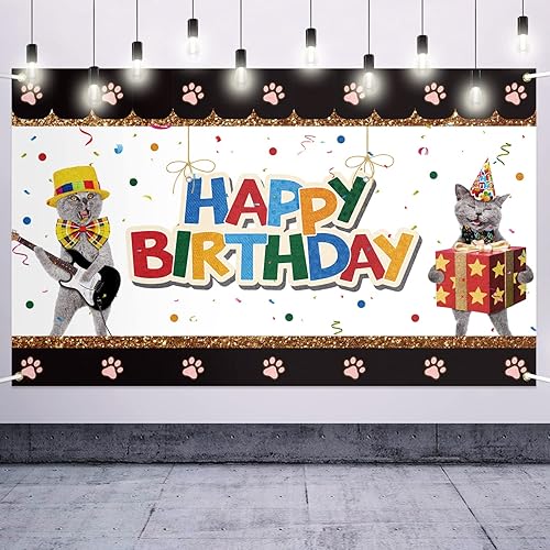 Decoración de fiesta de cumpleaños para mascotas, pancarta grande con temática de gato para mascotas, perfecto para gatos y mascotas, divertido