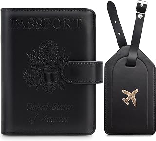 Passport Holder For Travel with Luggage Tag Cover – RFID Blocking Travel Passport Wallet Holder for Men/Family| PU Leather Passport Case with Extra Money Pocket/Magnetic Clasp, Black