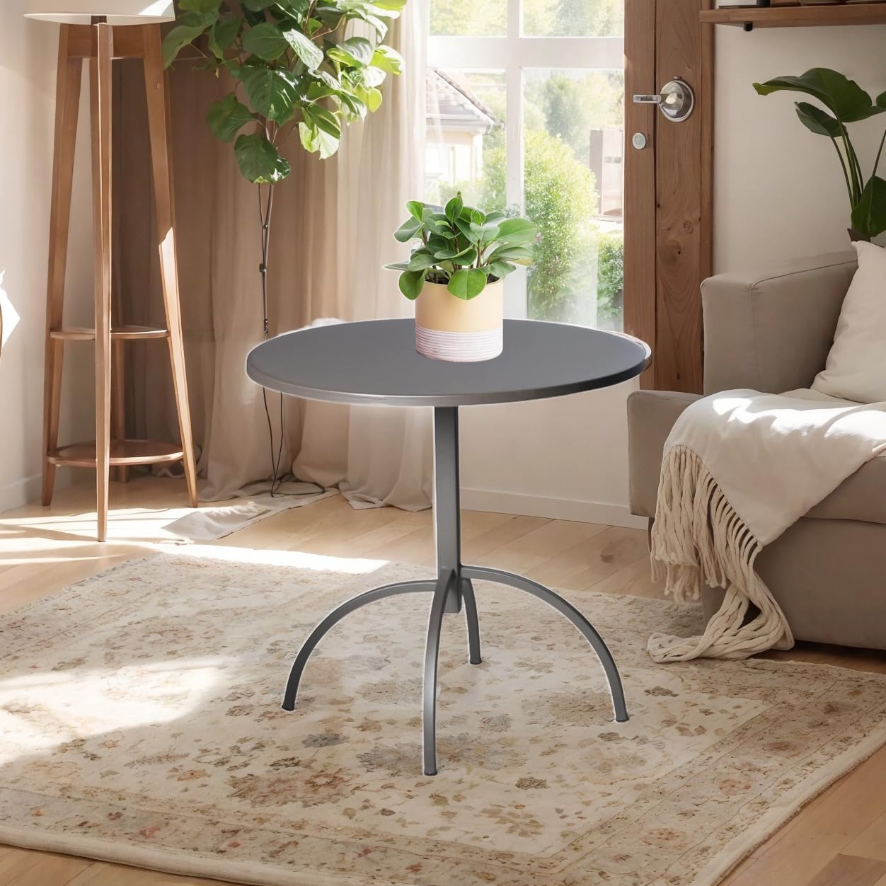 Patio Bistro Metal Dining Table, Outdoor Steel Slat Round Table for 2 Person,Diameter 23.6", Furniture Table for Backyard, Garden, Lawn and Porch - Brown …