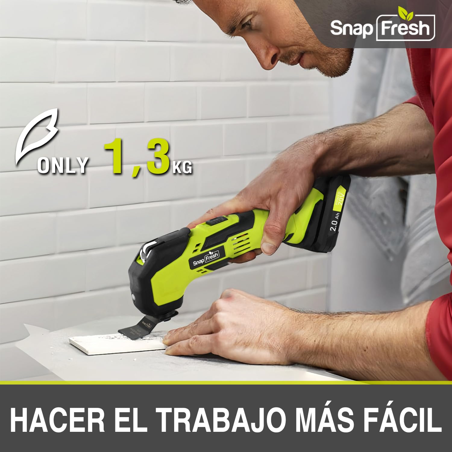 SnapFresh Herramienta oscilante inalámbrica, multiherramienta de 20 V con 6 velocidades, ángulo de oscilación de 3,2°, 22 accesorios, batería de 2,0 Ah y cargador rápido, kit de herramientas para