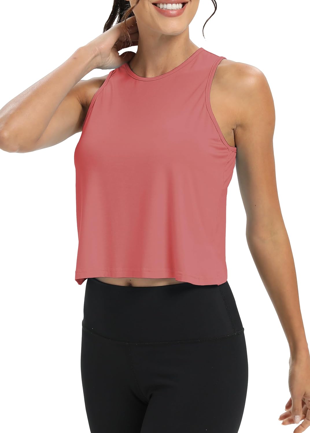 Mippo Workout Tops for Women Cropped Open Back Sleeveless Tank Tops Athletic Gym Yoga Shirts Loose Fit - Image 2