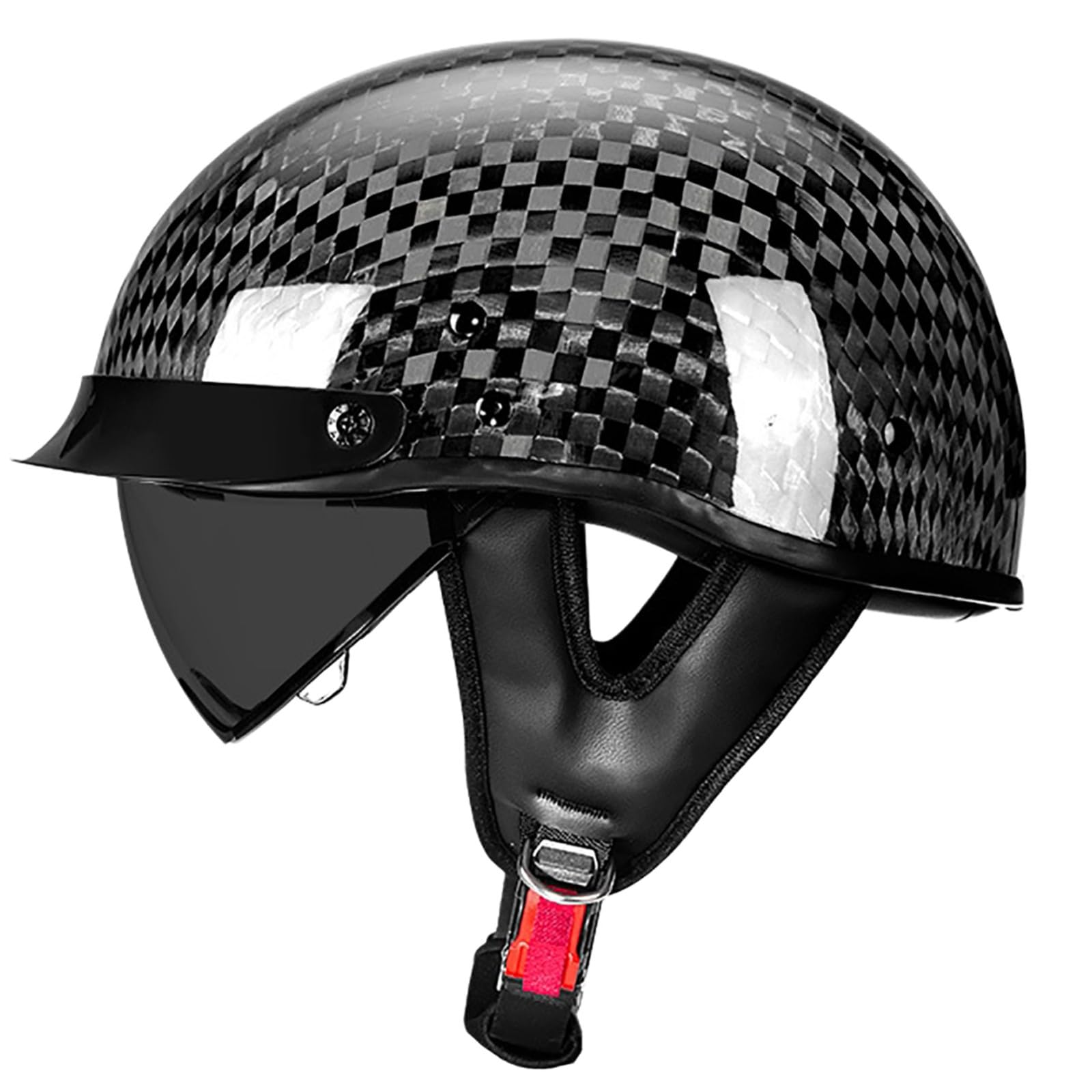 Kask motocyklowy vintage z wizjerem, kask z włókna węglowego dla kobiet i mężczyzn, kask do cruiser, motoroweru i skutera, homologacja ECE 8,M (56-57 cm)