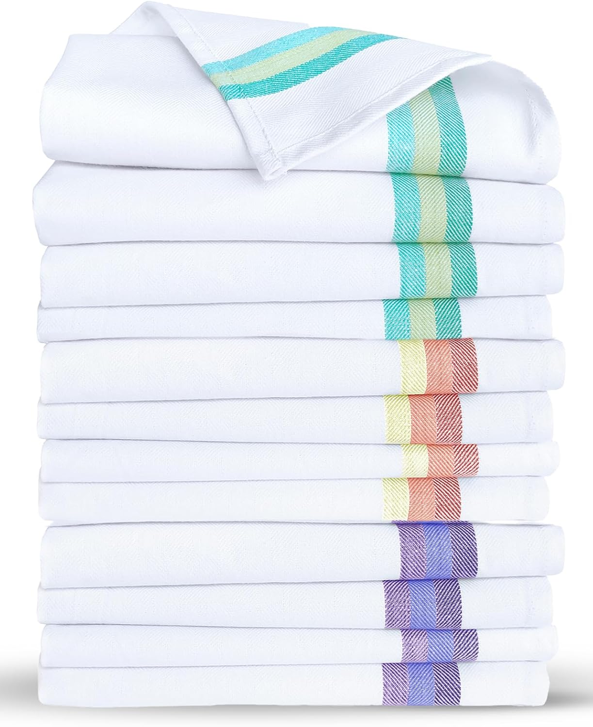Premium Kitchen Towels (28”x20” - 12 Pack) 100% Natural Cotton Large Dish Cloths | Dish Towels for Kitchen with Hanging Loop, Reusable Cleaning Cloths, Lint Free | Bleach Friendly | Assorted Colors 12 Assorted