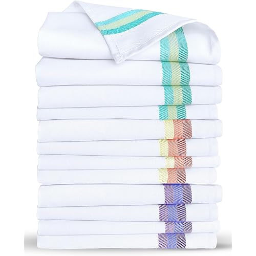 Premium Kitchen Towels (28”x20” - 12 Pack) 100% Natural Cotton Large Dish Cloths | Dish Towels for Kitchen with Hanging Loop, Reusable Cleaning Cloths, Lint Free | Bleach Friendly | Assorted Colors