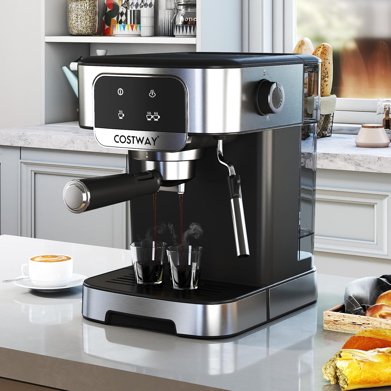 COSTWAY Cafetera Espresso 1200w, Presión de 20 Bares, Maquina de Cafe con Depósito de Agua Extraíble de 1,8 L, Espumador de Leche a Vapor, Coffee Machine para Baristas Cappuccino Macchiato