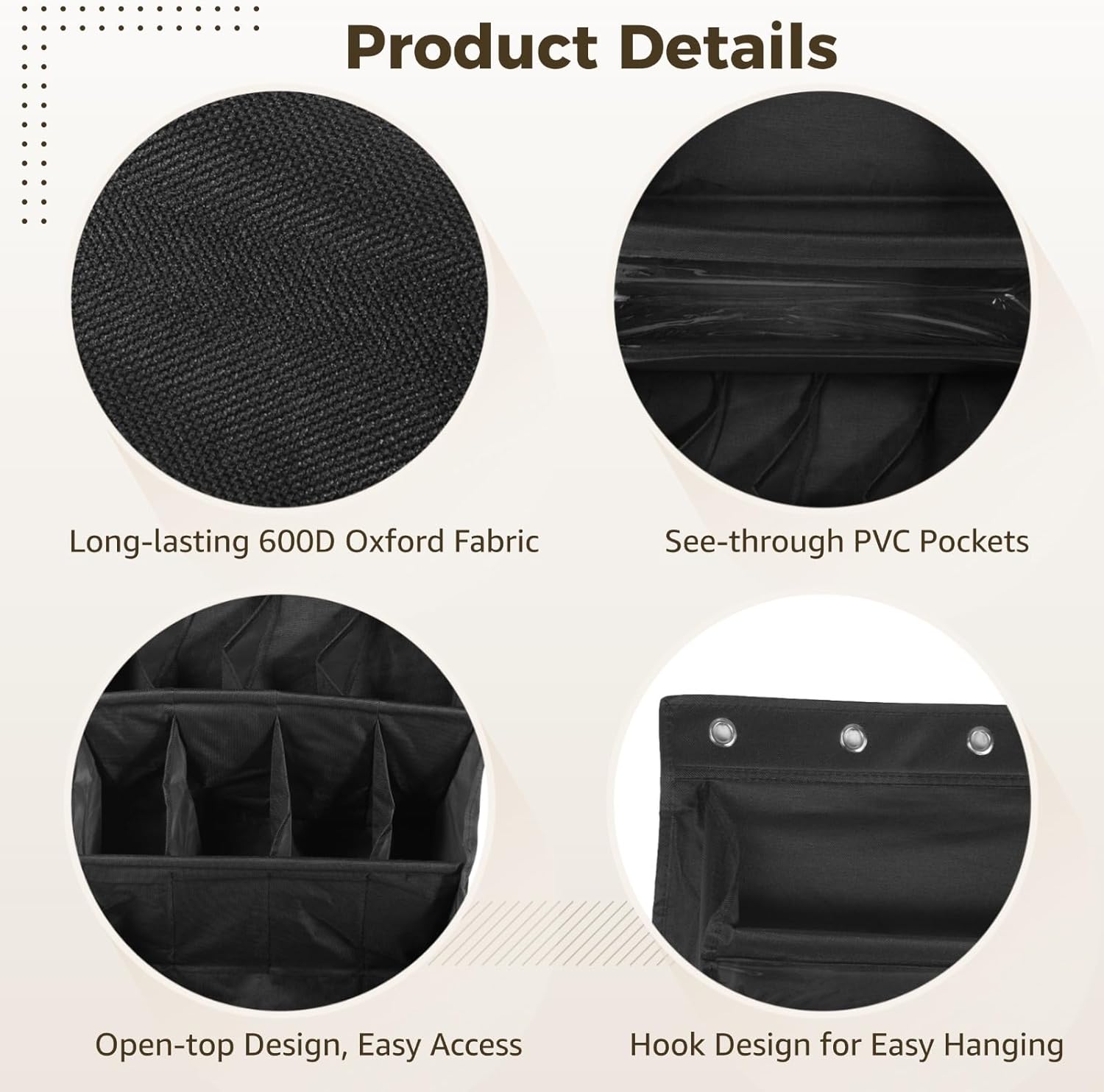 66.9 in Over-Door Shoe Organizer, 14 Pockets, Black 600D Oxford Cloth