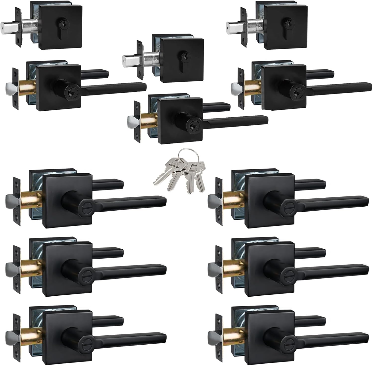 3pcs Keyed Alike Entry Door Lever with Deadbolts & 6pcs Privacy Door Levers