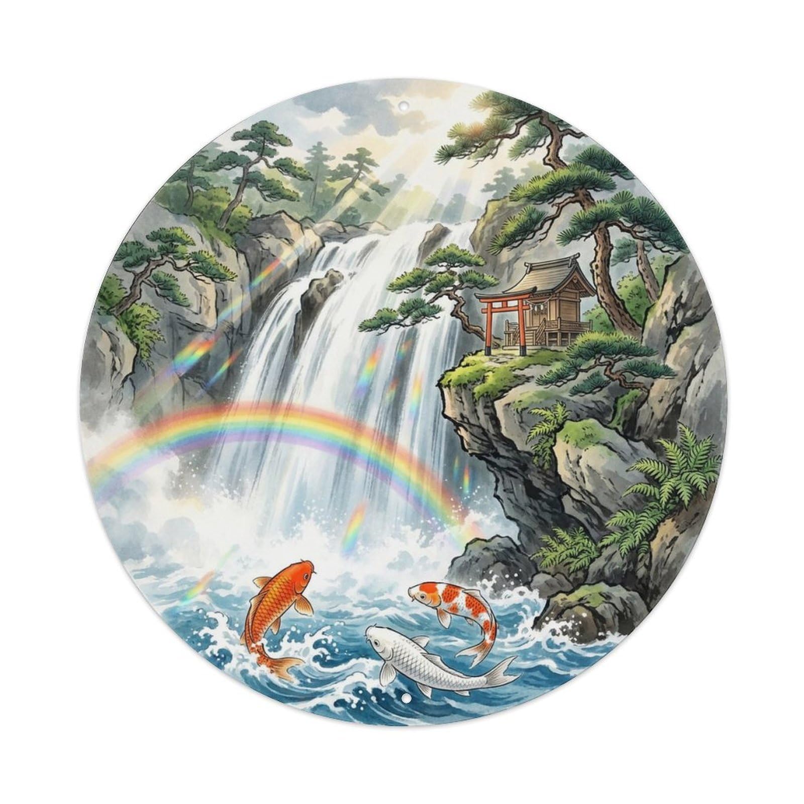 Olyhtr 8X8inch Classic Style Waterfall Koi Pond Scenic Water Garden Mist Metal Tin Sign