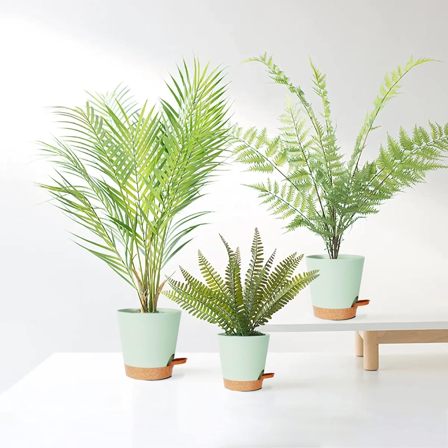 Warmplus Plastic Planters for Indoor Plants, 8/7/6.5/6/5.5/5 Inch Plant Pots with Drainage Holes, Watering Wick, Watering Lip for Most Indoor Outdoor Plants and Flowers, Green