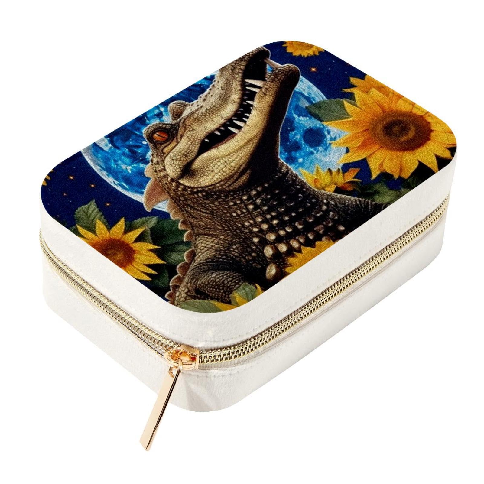 Joyero de cocodrilo de alta gama con girasoles para collares