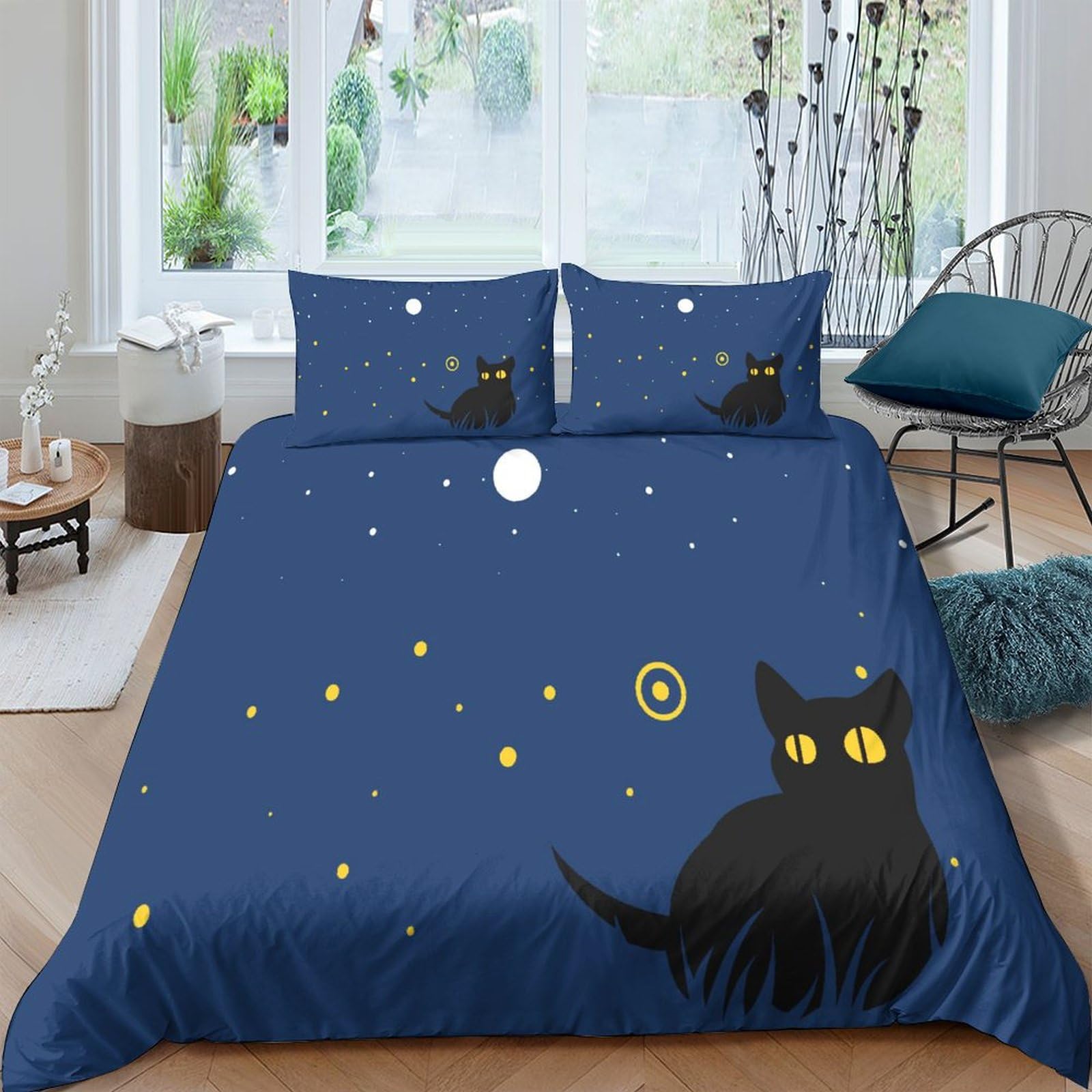 Housse de couette chat 3D imprimé lit double microfibre avec fermeture à glissière
