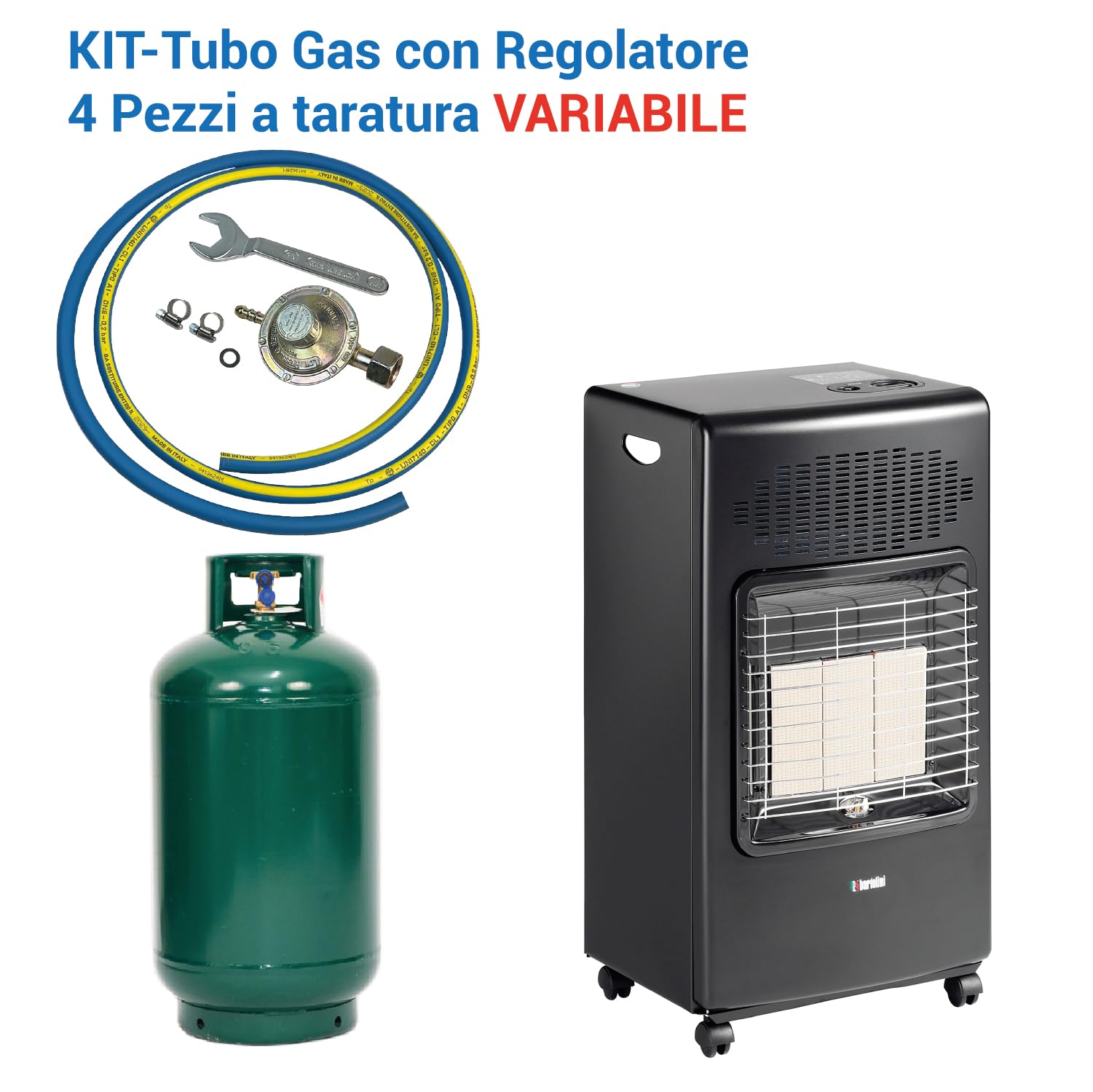 Crisalide®- Kit Tubo REGOLATORE Professionale 4 pz (Gas, Gpl) Cucina, Barbecue, Stufa: 1 Tubo+1 Regolatore+2 Fascette+1Chiave: Omologato 7140 IMQ Pressione 20/60 Bar, Made in Italy (Variabile)