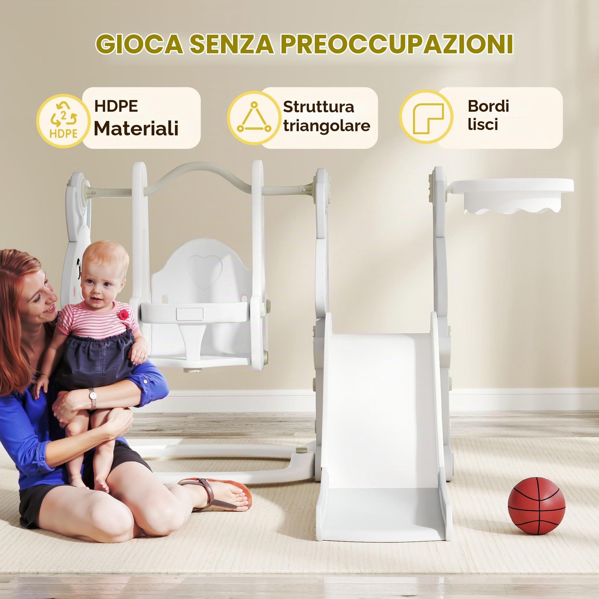 Qaba 4 in 1 scivolo e altalena per bambini, set da gioco età 1.5-4 Grigio