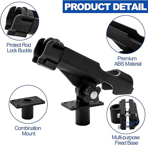 Miniatura 3 de Bekith Paquete de 2 soportes para caña de pescar con soporte combinado, soporte ajustable para caña de pescar, acabado negro