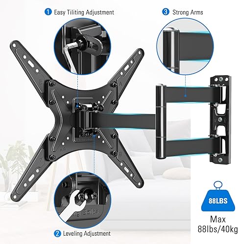 Miniatura 6 de MOUNTUP Soporte de pared para TV de movimiento completo inclinable para la mayoría de televisores curvos planos de 26 a 55 pulgadas con brazos
