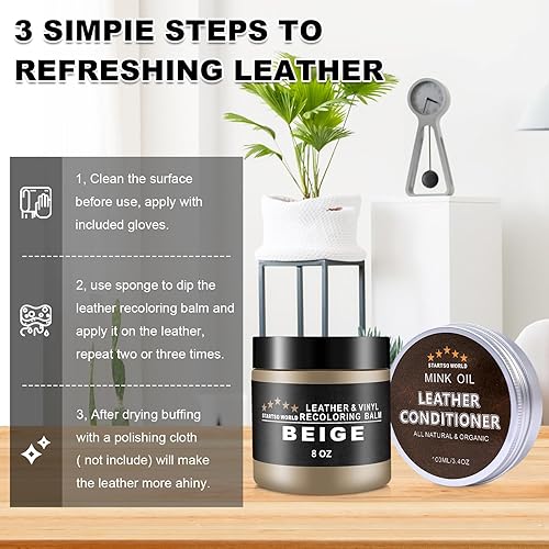Miniatura 7 de STARTSO WORLD Bálsamo recolorante de cuero con acondicionador de piel de aceite de visón, kit de reparación de cuero para sofás, tinte de cuero