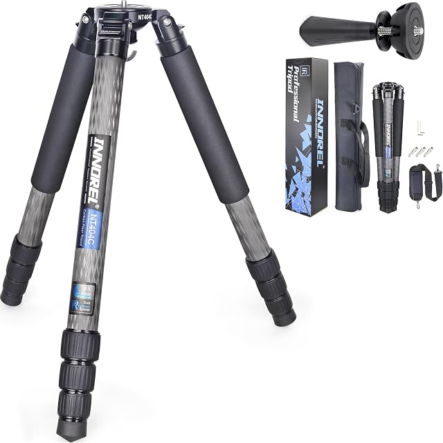 INNOREL NT404C Carbon Fibre Tripod Professional Birdwatching Caméra de service lourd 66lb/30kg Max Charger 40mm Max Tube Diamètre Bowl Tripod Birdwatching caméra Stand avec 75mm Adaptateur de bol universel
