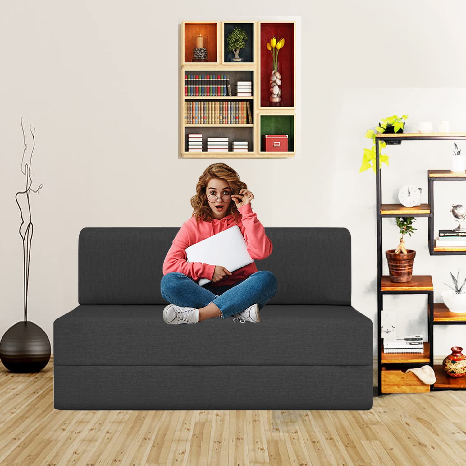 Aart Store Three Seater Sofa Cums Bed Furniture for Home & Living Room 5X6 (Grey)