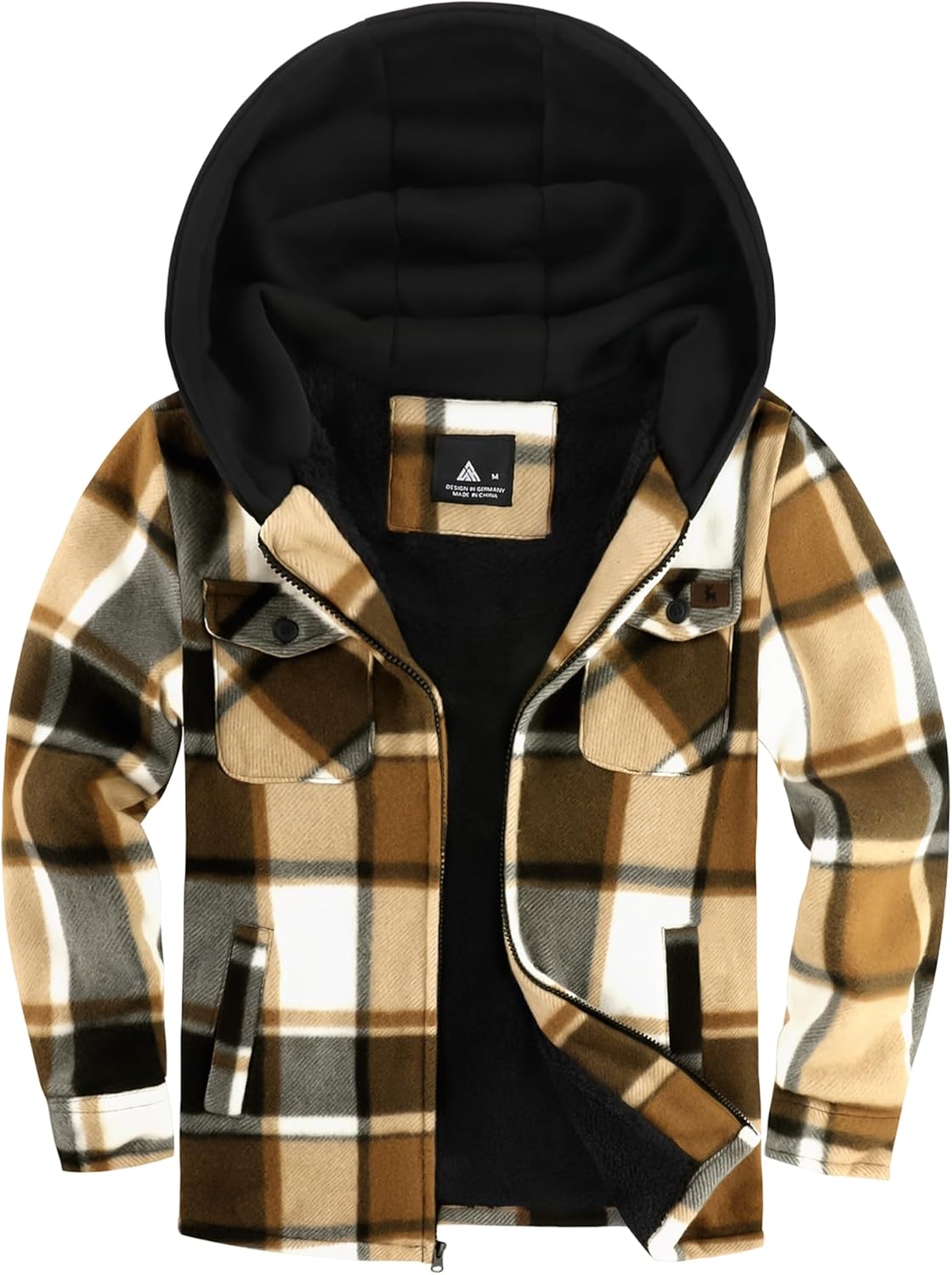 JACKETOWN Boys Fleece Jacket Kids Plaid Flannel Shacket Shirts Sherpa Hoodie Zip Up Sweatshirt Winter Coat 6-15 Years