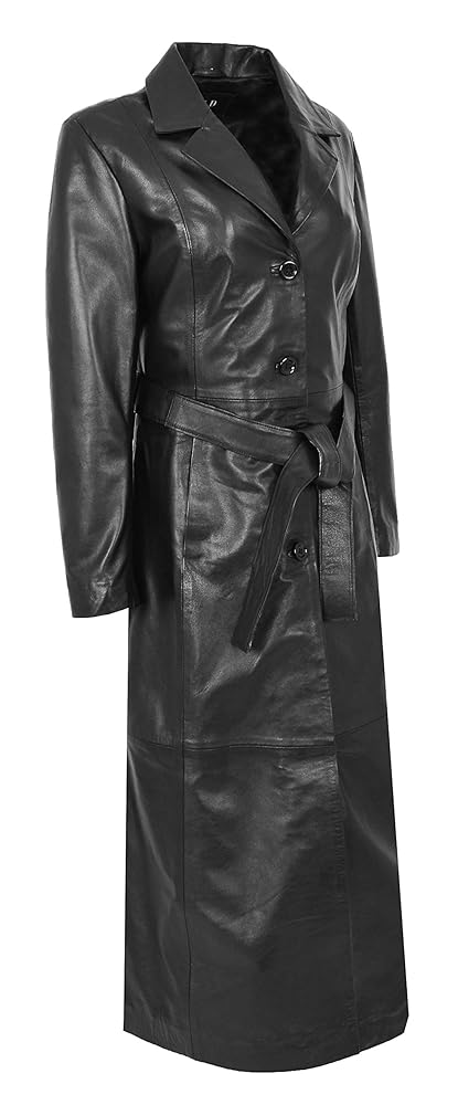 ジャケット・アウター LEATHER LONG coat A1 FASHION GOODS Womens Soft Black Leather Full Length Coat
