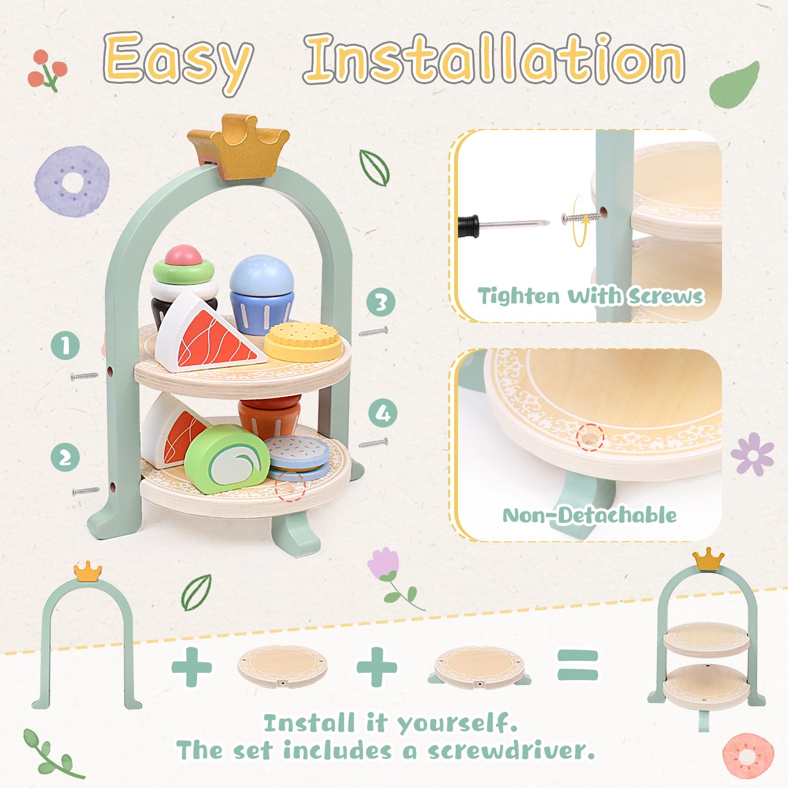Set da tè in Legno per Bambini, Giocattolo Educativo Montessori con Torta e Accessori, Gioco di Ruolo Tea Party, Regalo per Bambina Ragazzi Ragazz 3 4 5 6 Anni