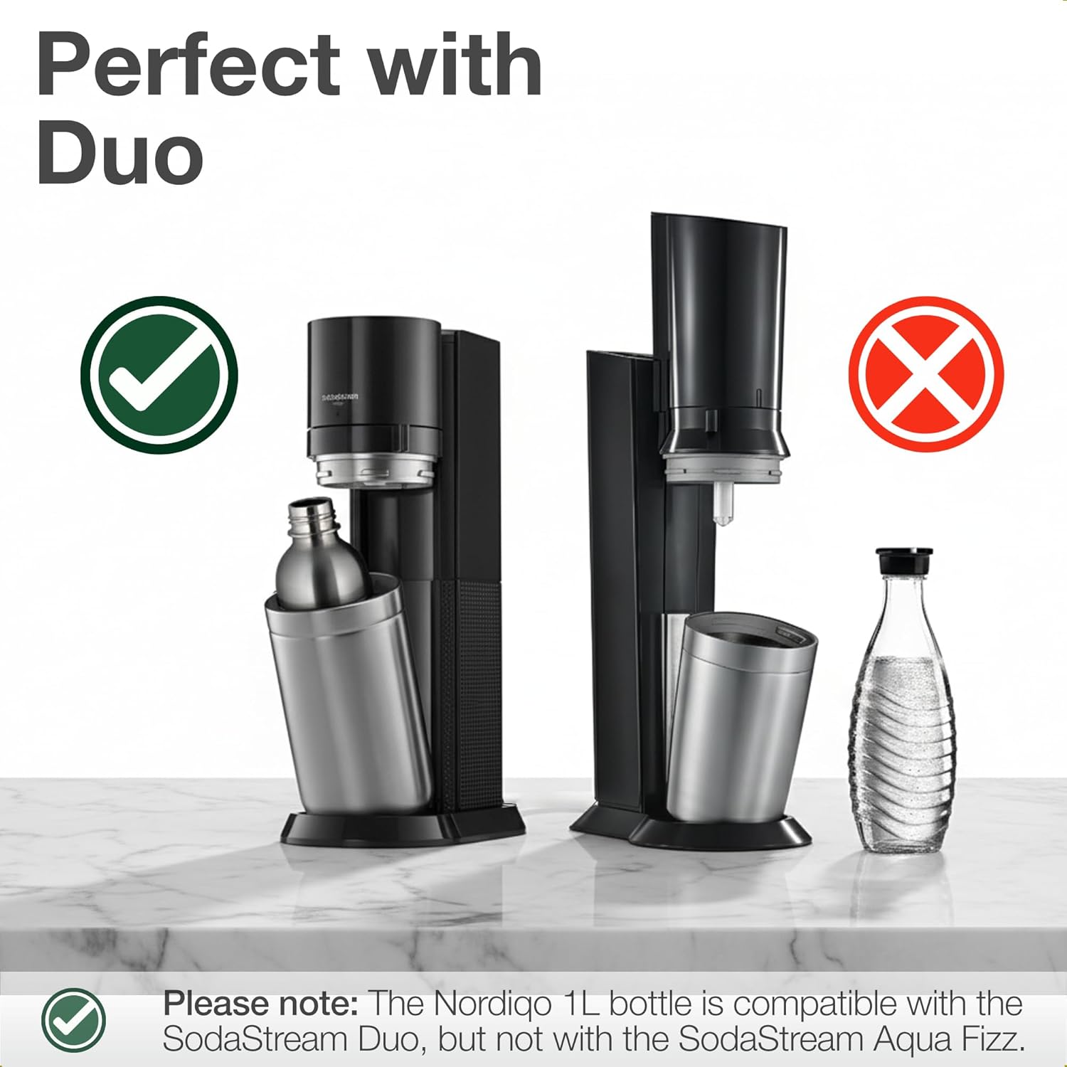 Premium 33 oz Stainless Steel Bottle | Compatible with Aarke Carbonator 3, SodaStream Duo & Plastic Bottle | No Expiry | Plastic-Free | 2x Steel - Image 8