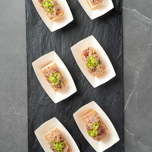 Vista 214 de Restaurantware Papel de periódico Bio Boat - 3" x 2" x 1" - Caja de 50 unidades Newsprint