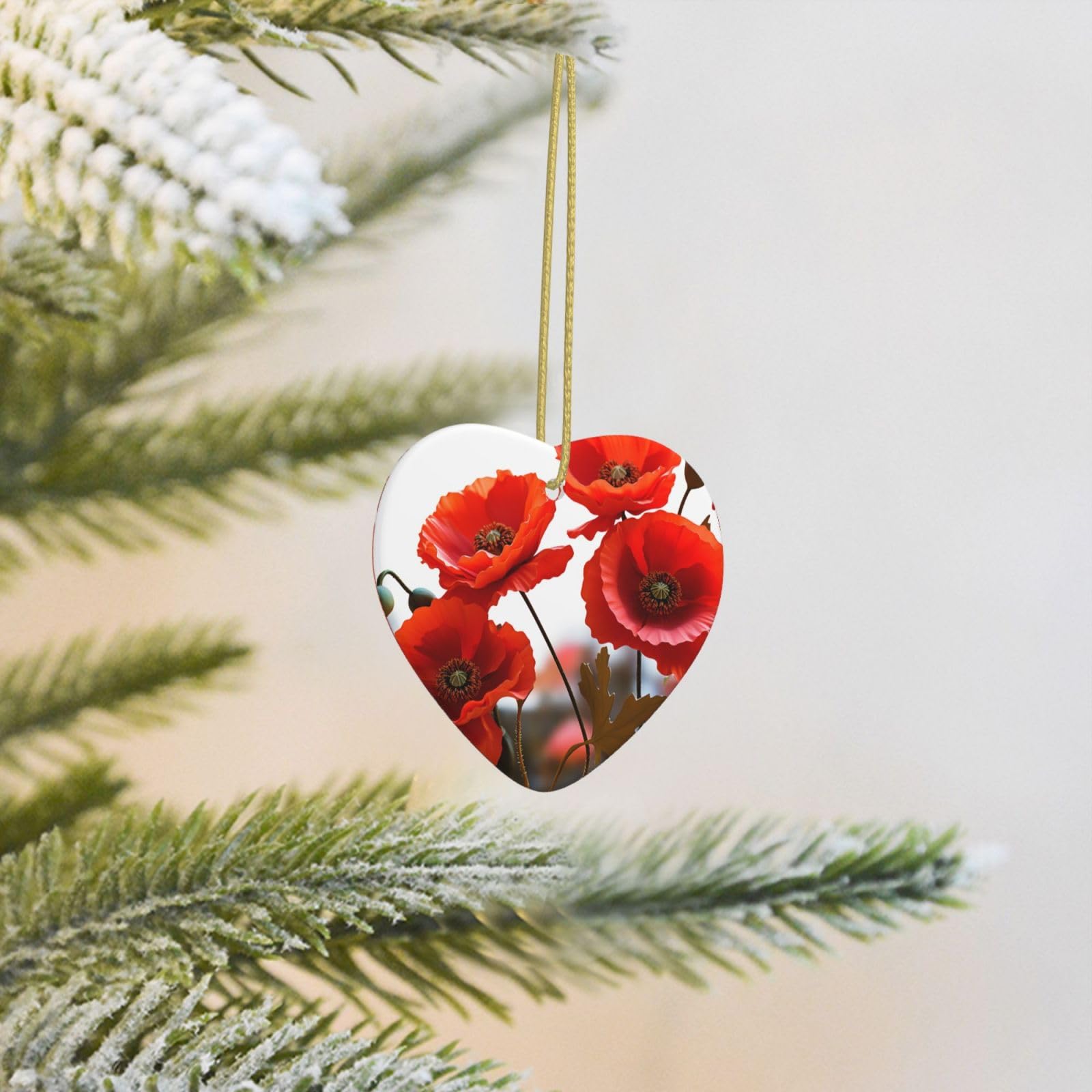 2025 Christmas Tree Decoration Hanging Heart Ornament Poppy Flowers Vivid Petals Ceramic Ornaments Christmas Tree Decorations Round Pendants for Xmas Tree Winter New Year Party Supplies