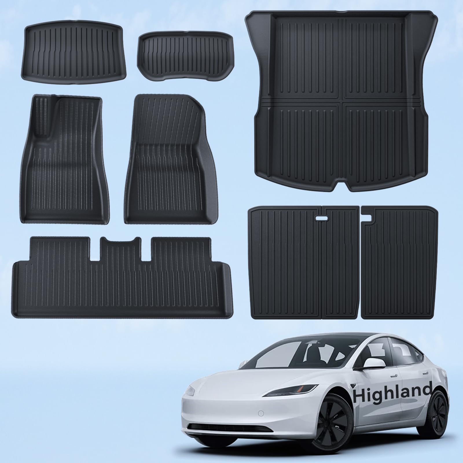 Alfombrillas 8 Piezas para Tesla Model 3 2024-2026 TPE para Todo Clima 3D con Borde Alto Antideslizante Impermeable Alfombrilla de Maletero y Respaldo para Segunda Fila de Asientos para Model 3