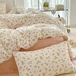 Sedefen Ensemble de literie Florale Rose Couvercle Reine Jaune 3 Pièces avec Bleu Botanical Spring Garden Flower Imprimé Coquette Comforter Cover pour les filles